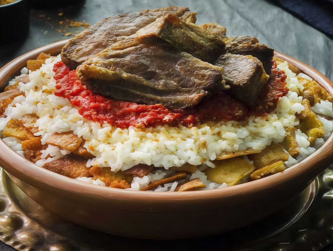 Fattah Casserole With Fried Meat