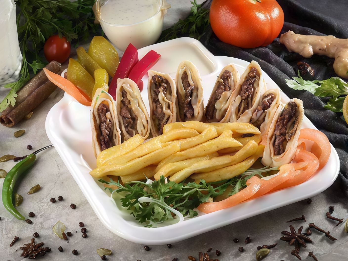 Arabian Meat Shawerma With Mozzarella Cheese Meal
