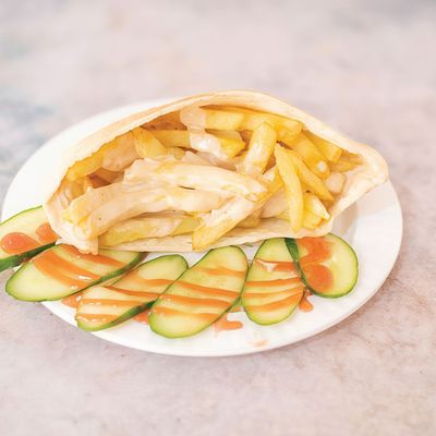 French fries with Baba Ghannoug sandwich