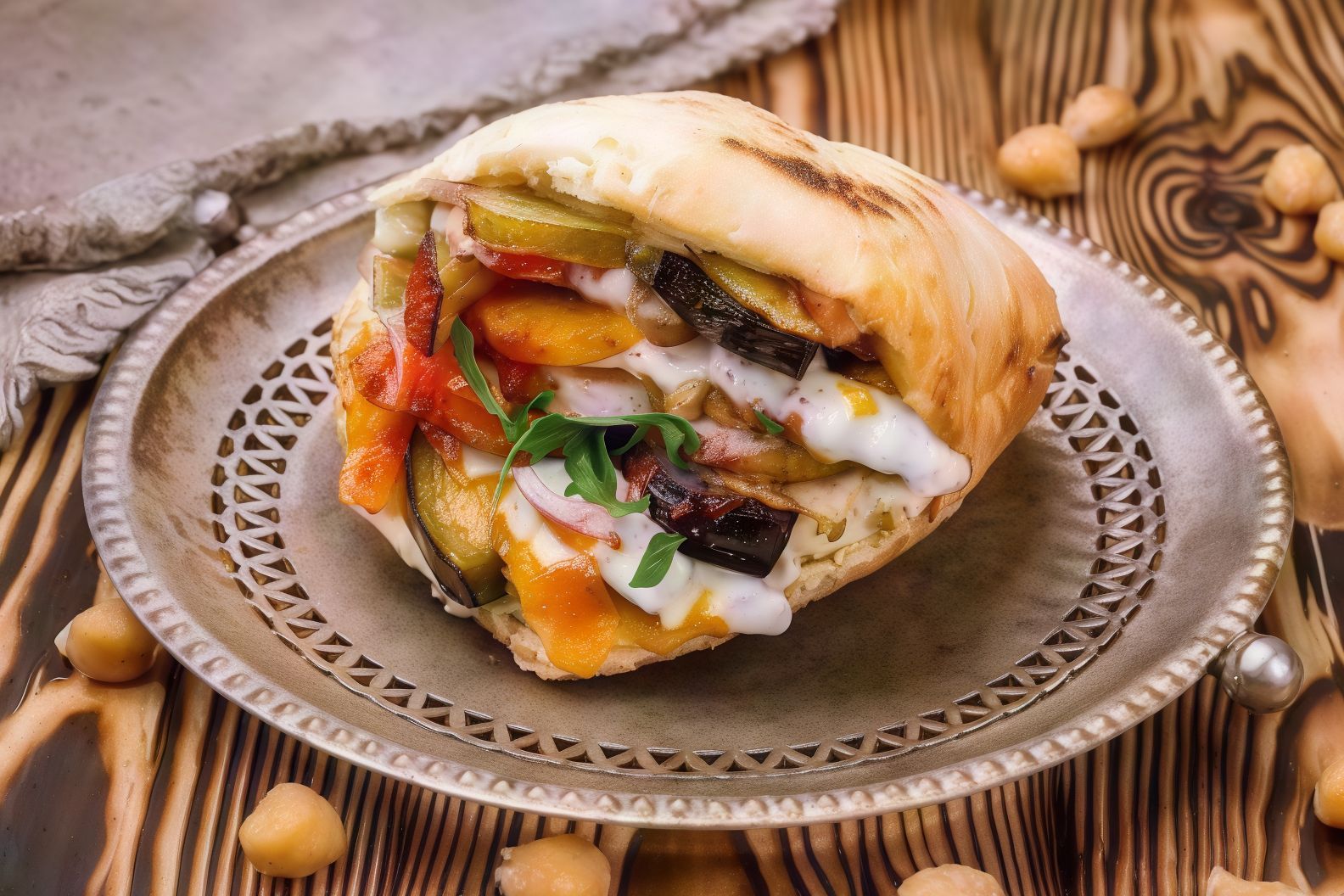 Potato on eggplant sandwich