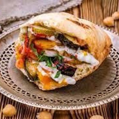 Potato on eggplant sandwich