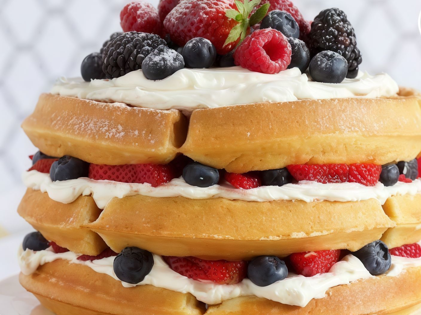 Waffle Cake 3 Layers Of Nutella Fruits