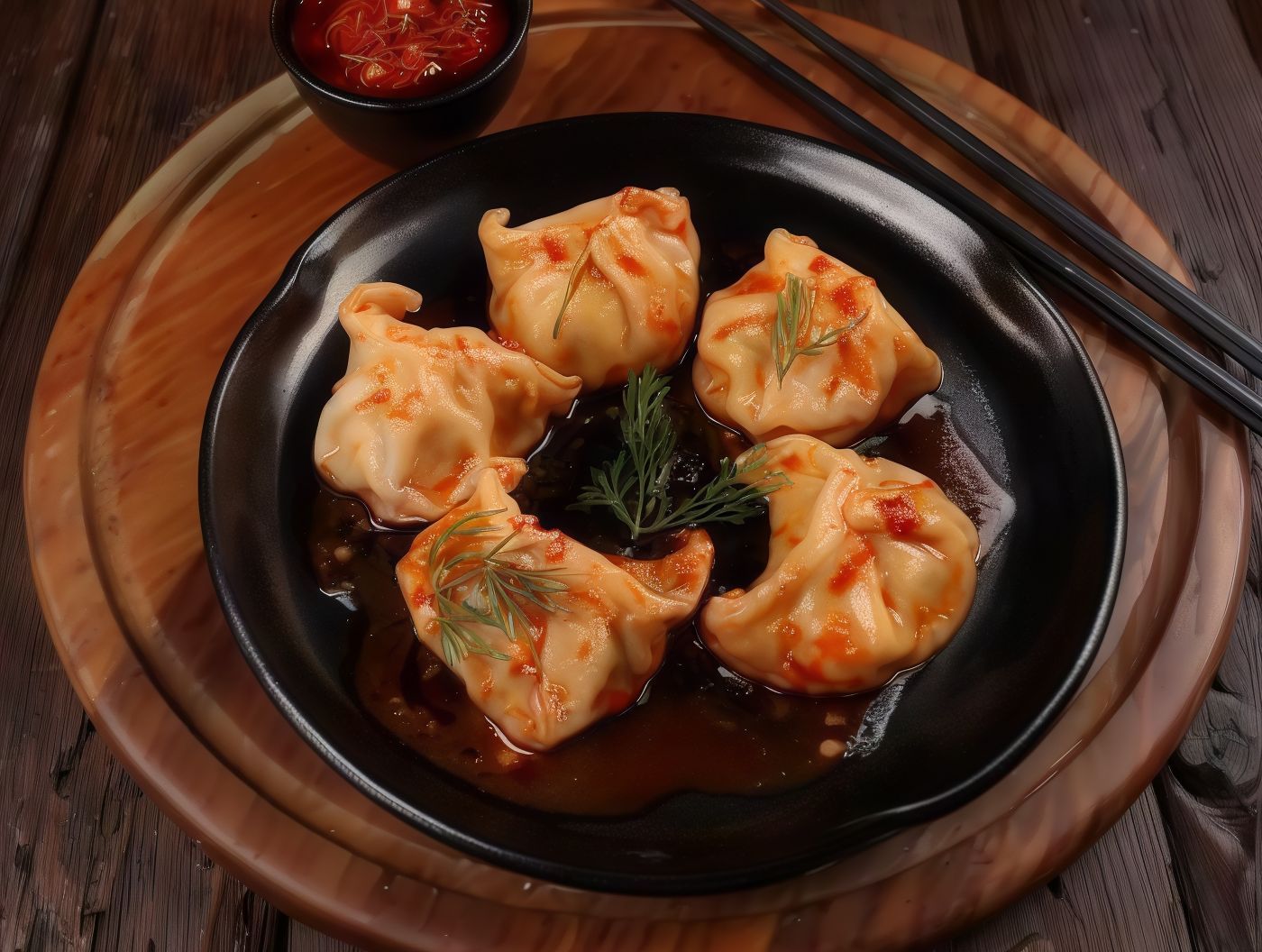 Gyoza Dough Steamed Beef Dumplings With Chilli Sauce Spicy