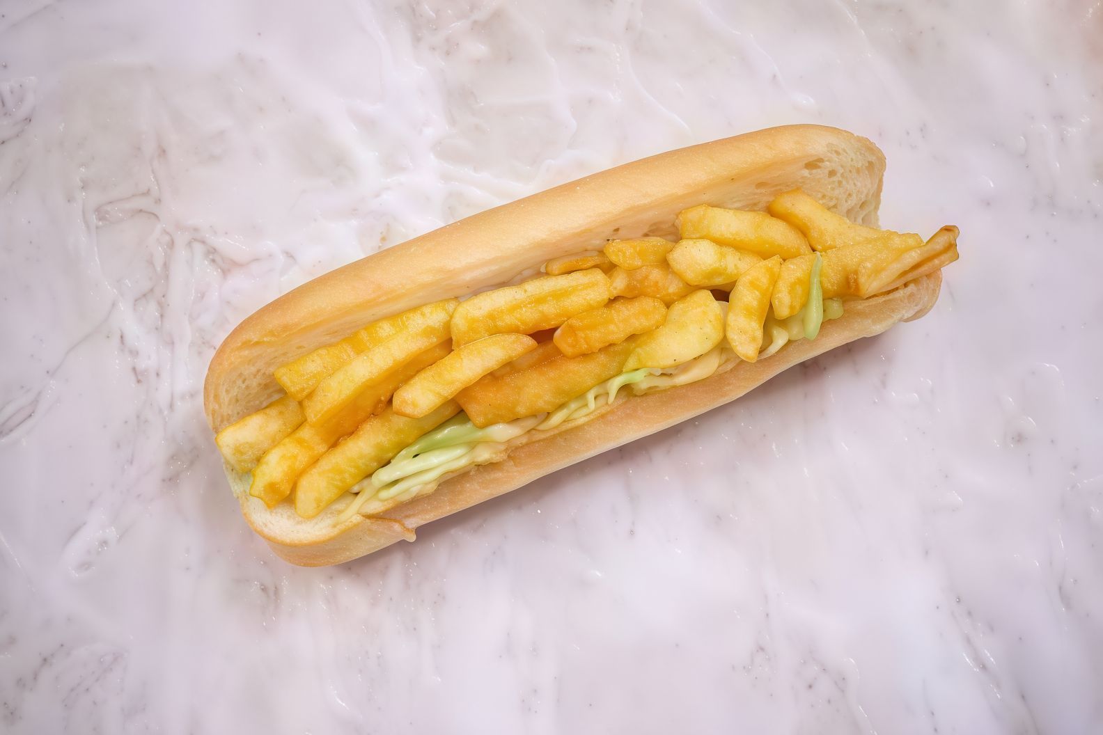 Potato sandwich with mozzarella in French bread