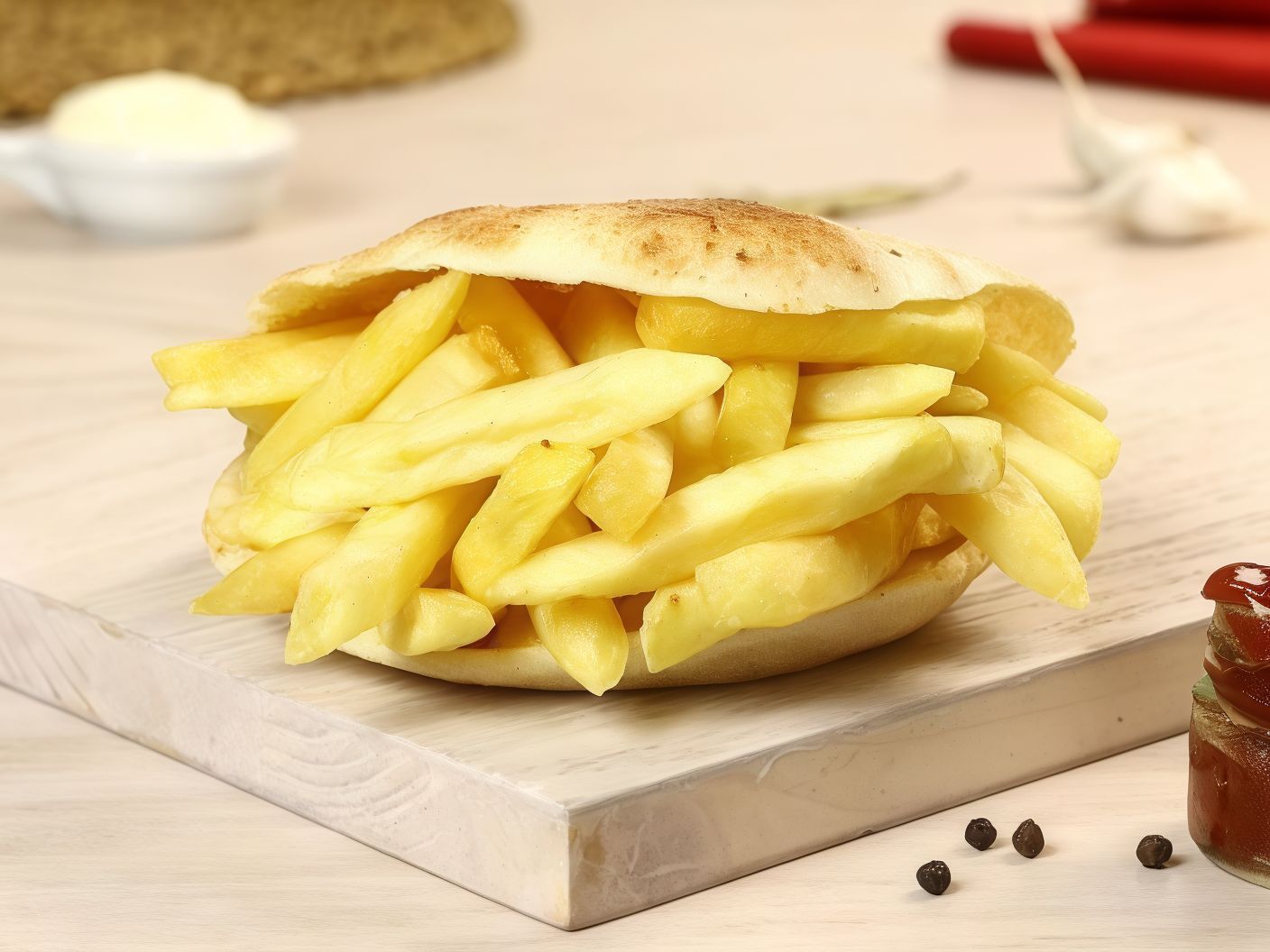 Turkey Potato Sandwich With Ketchup And Mayonnaise