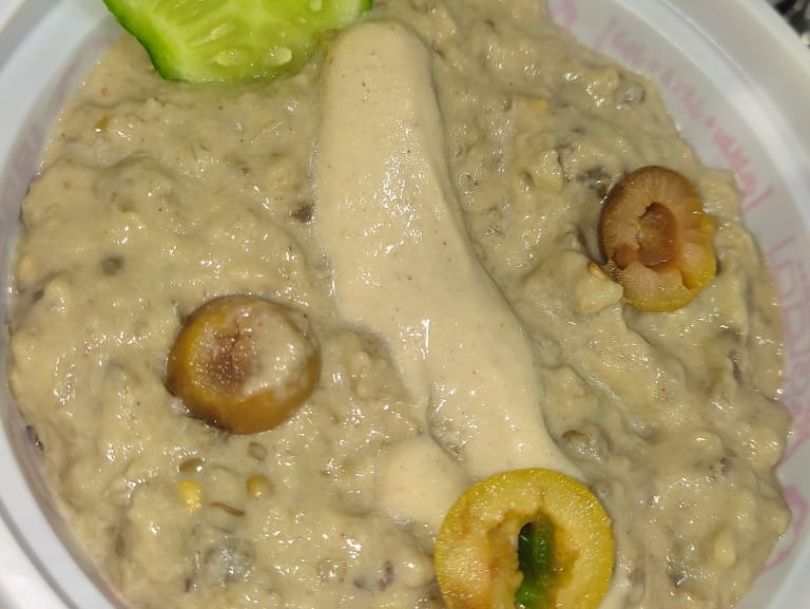 Foul container with baba ghanoush