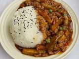 Minced Meat and Eggplant Rice Bowl