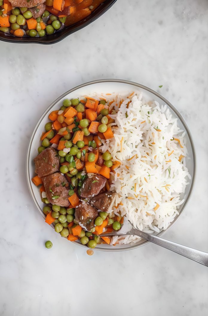 Peas & Carrot w Meat Cubes and Rice