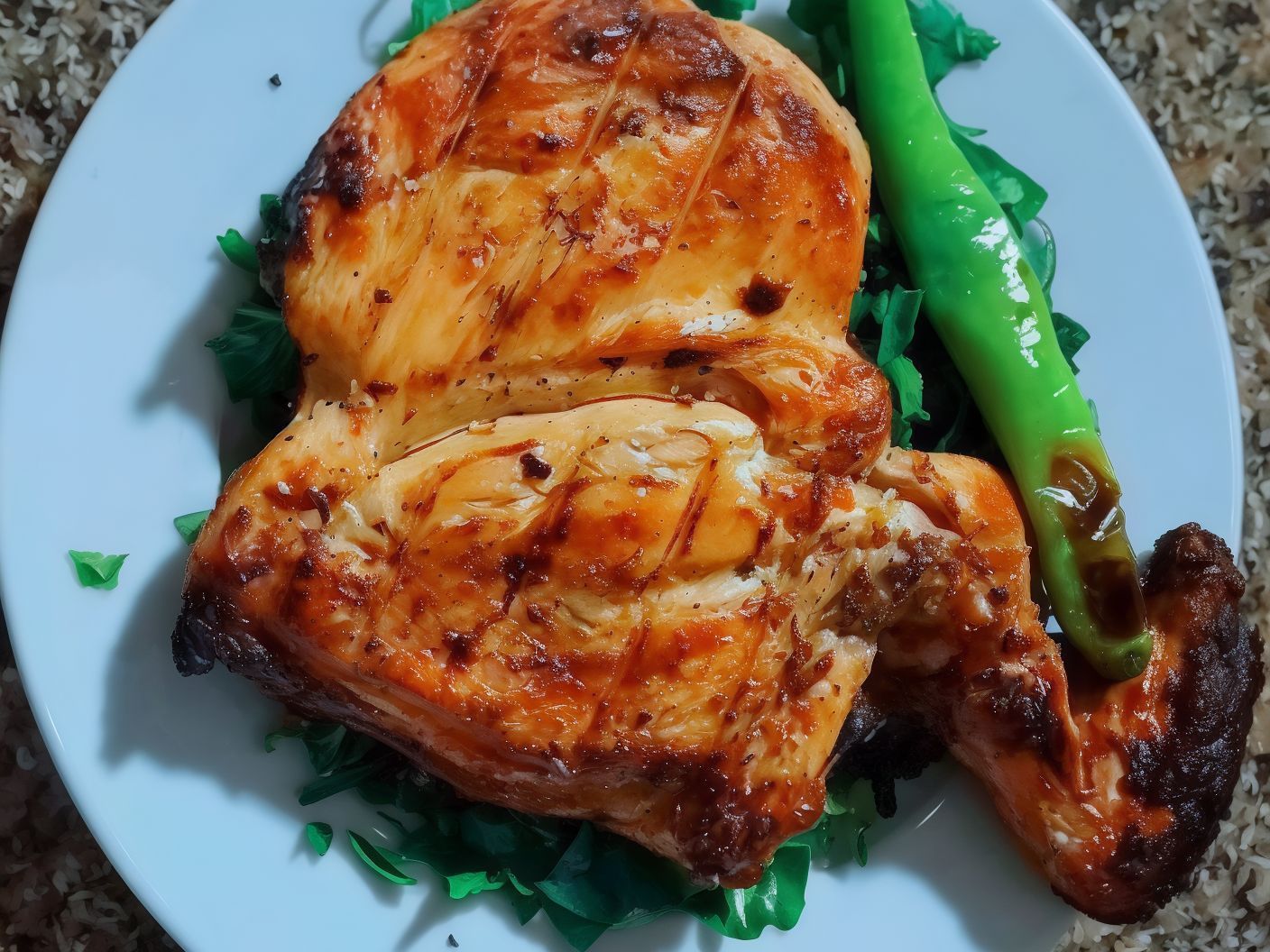 Quarter grilled chicken breast with bread