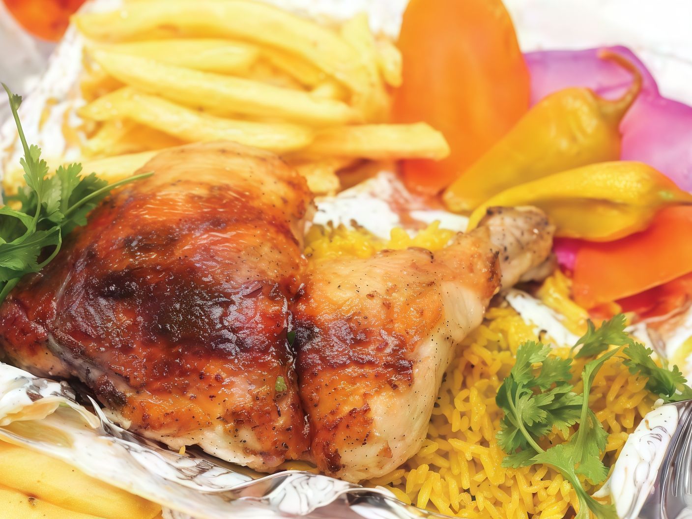 quarter grilled chicken thigh with rice