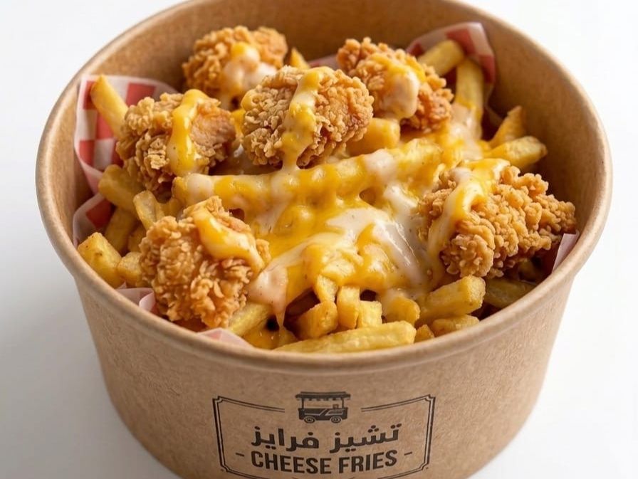 Cheese fries with chicken pieces