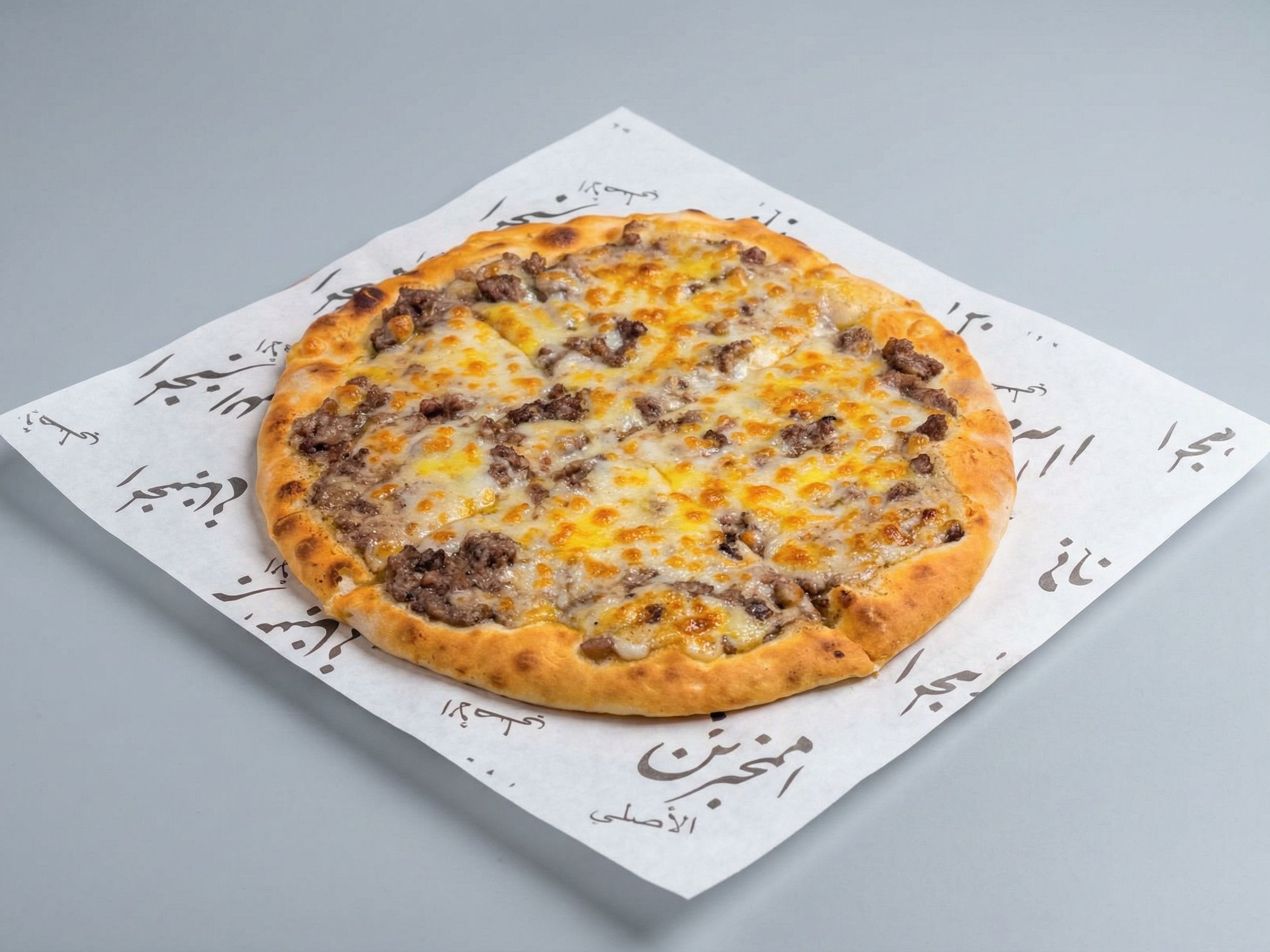 Minced meat Manousheh with a Sprinkle of Cheese