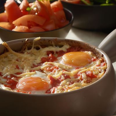 Bean casserole with eggs and pastrami