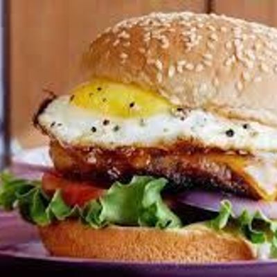 Taameya burger on eggs