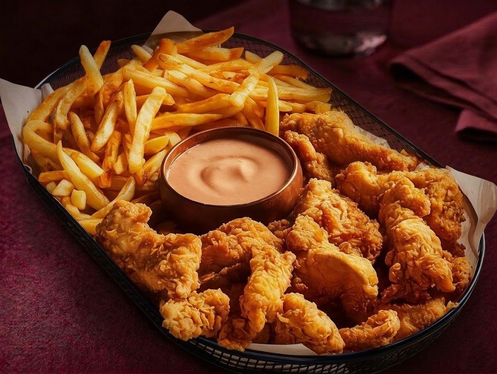 Fried chicken with potatoes