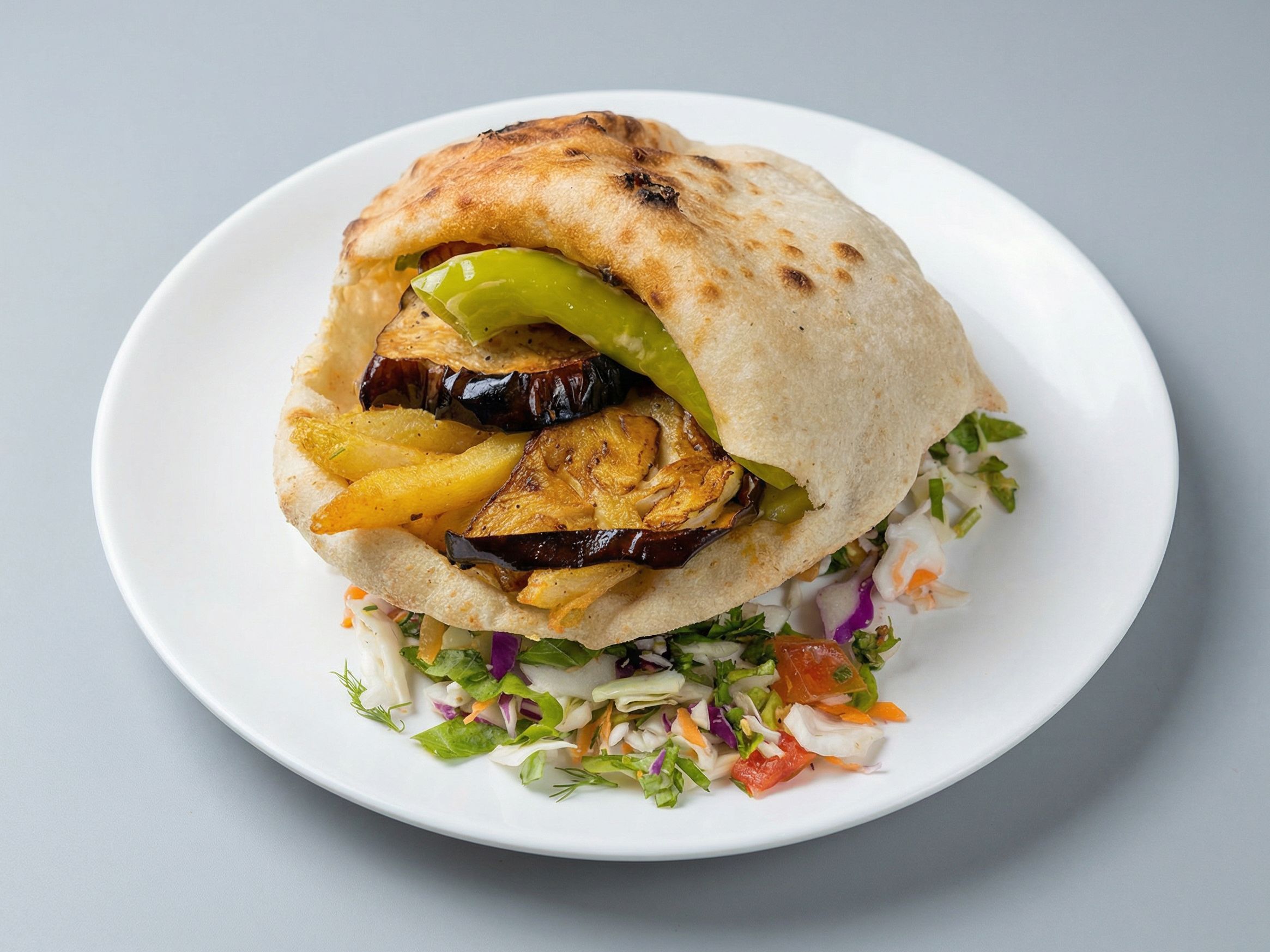 Fries On Fried Eggplant Sandwich