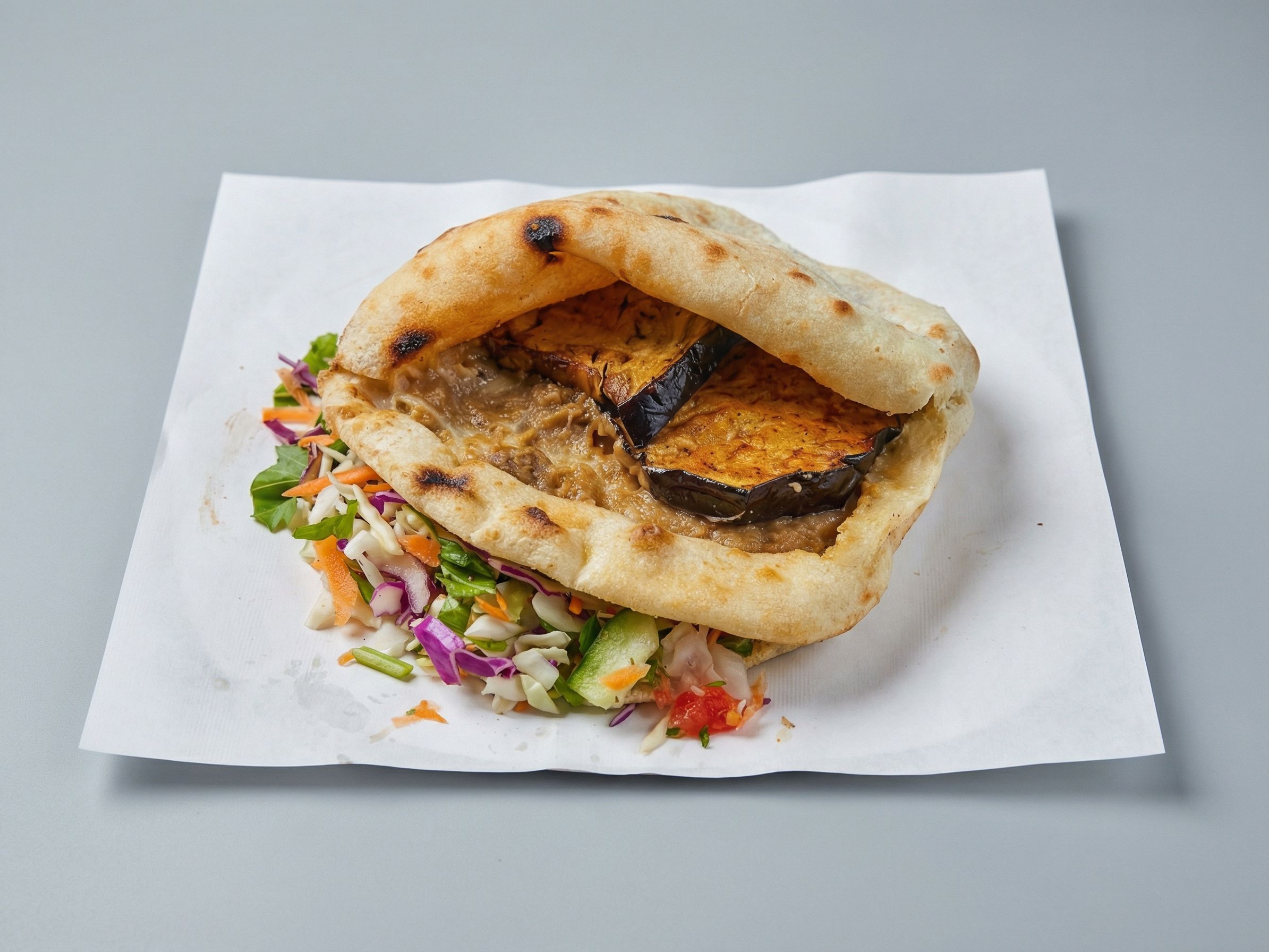 Foul On Fried Eggplant Sandwich
