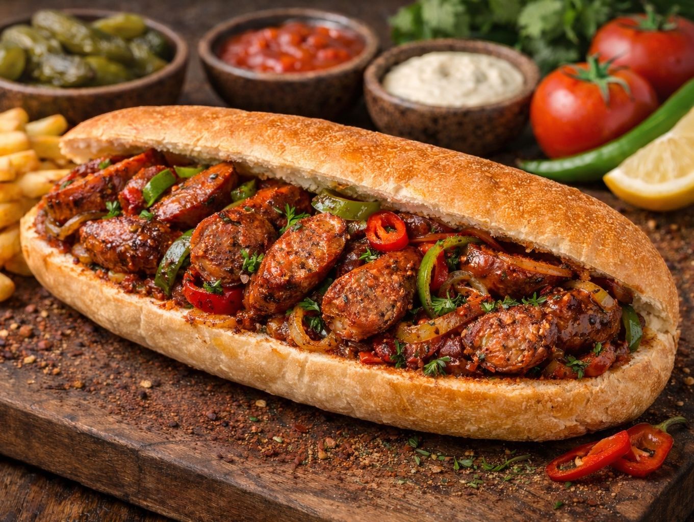 Smoked sausage sandwich