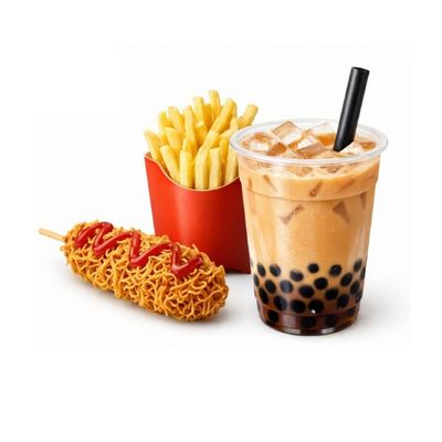 Boba Tea with Corn Dog Noodles and French Fries