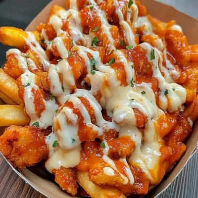 Loaded fries with tender chicken