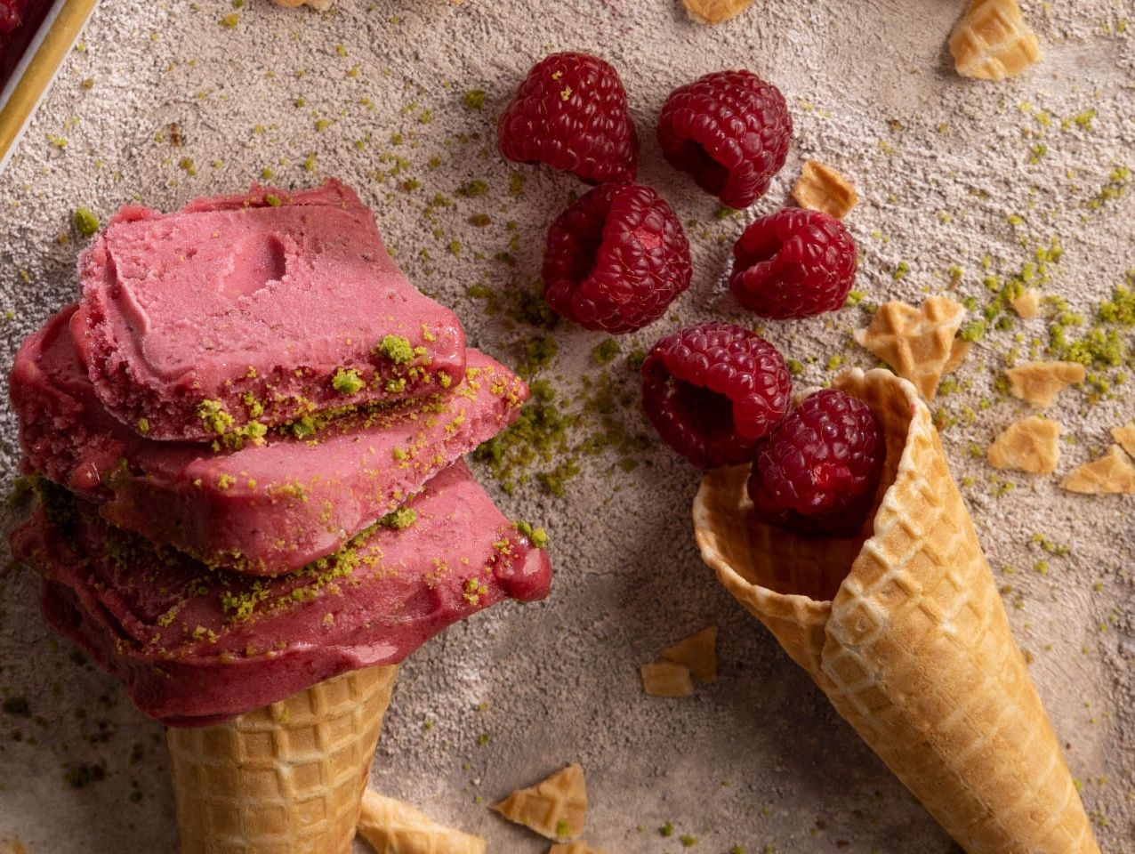Red raspberry flavored ice cream