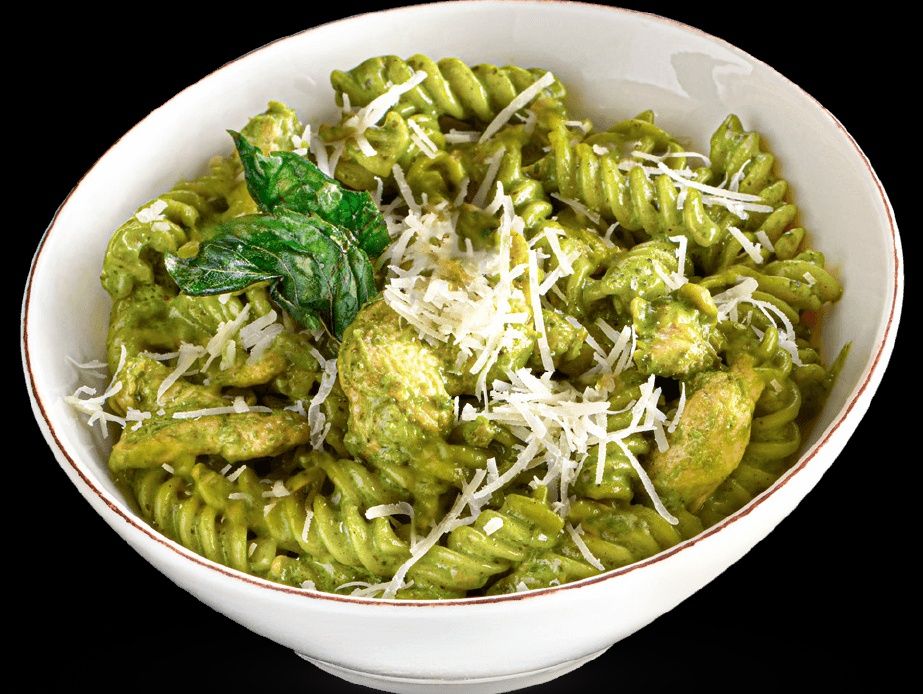 Pasta with pesto and fresh chicken