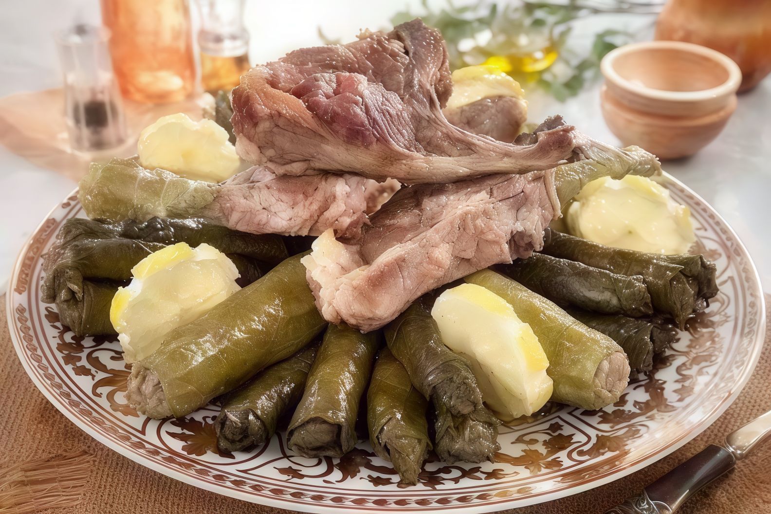 Grape leaves with lamb chops