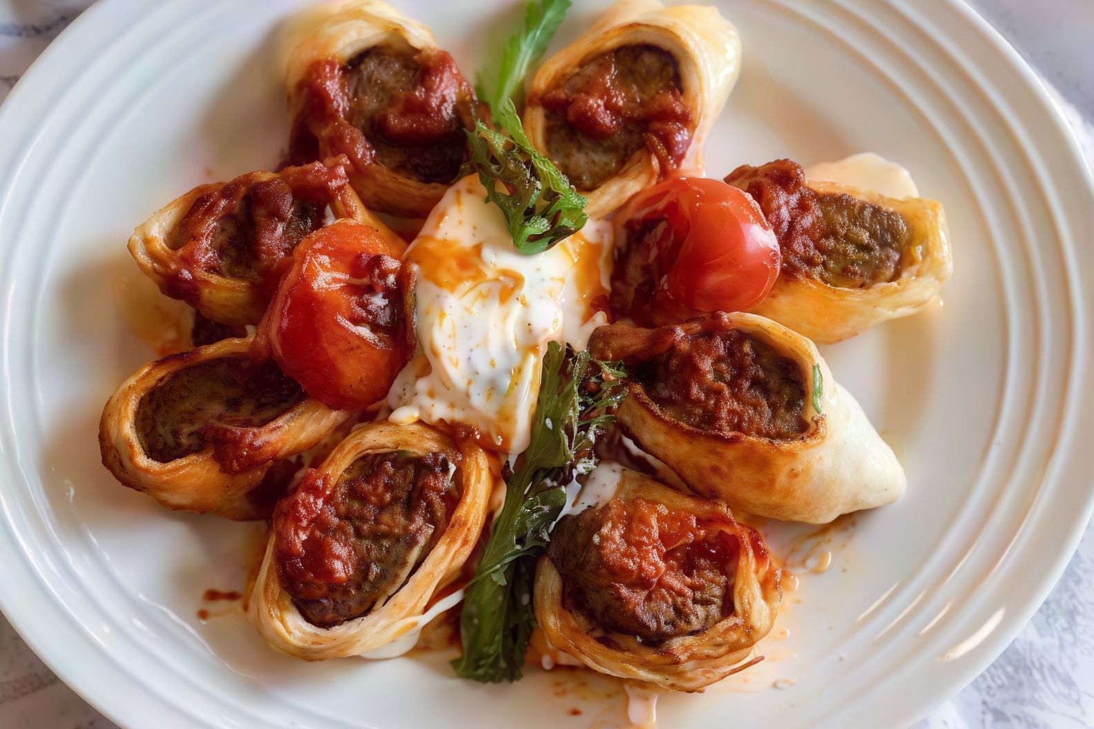 Kebab wrapped in yoghurt