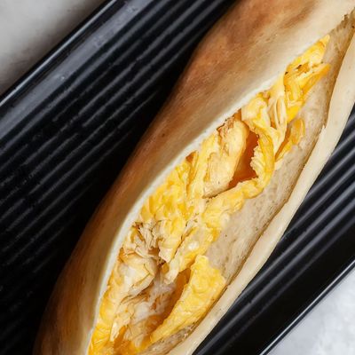 Omelette sandwich with Rumi cheese and French bread