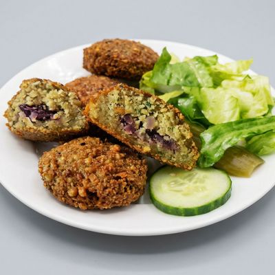 Charcoal-grilled pickled lemon falafel patty