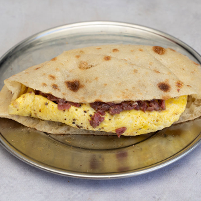 Pastrami omelette sandwich
