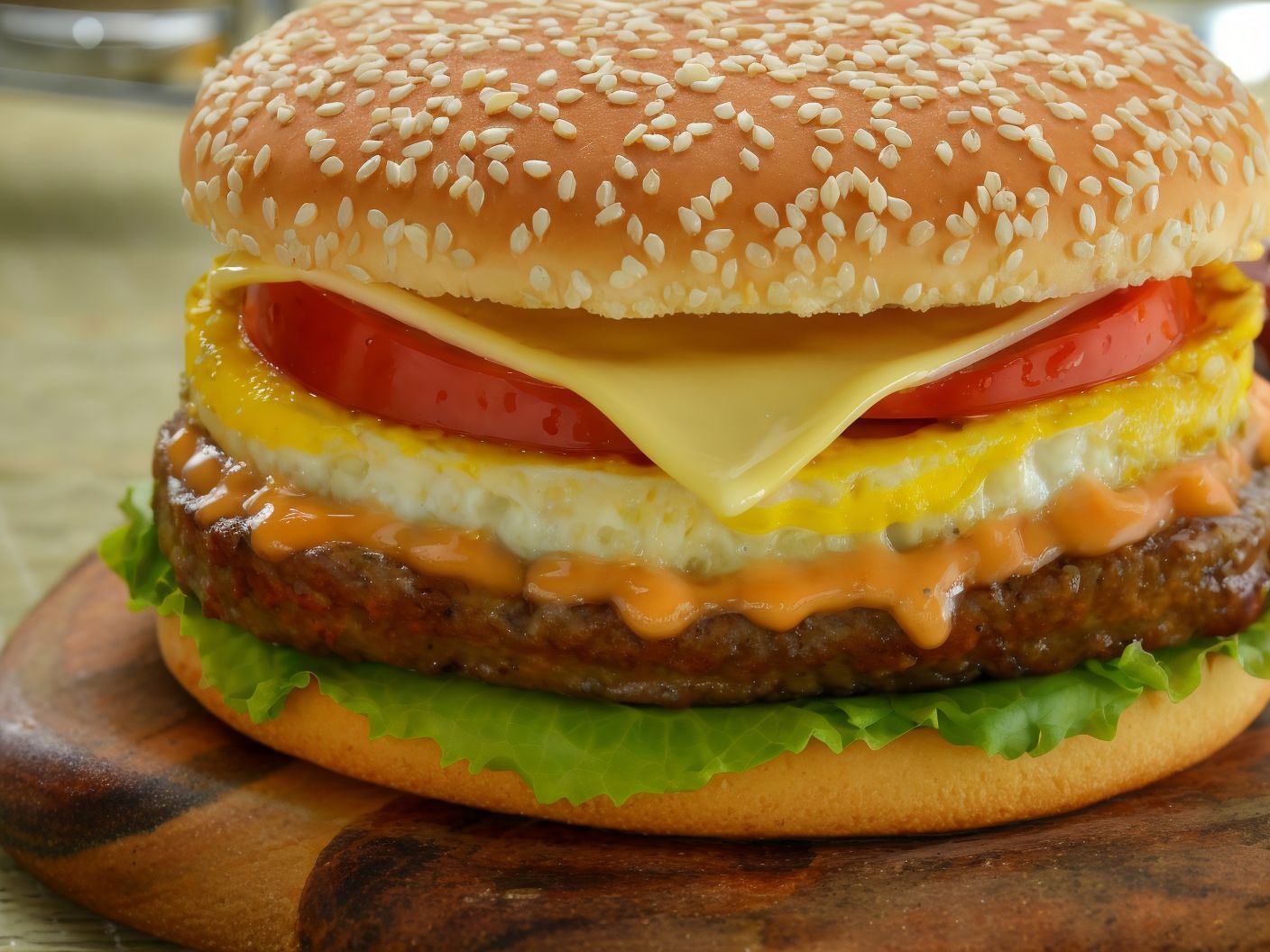 Burger With Cheese And Eggs Sandwich