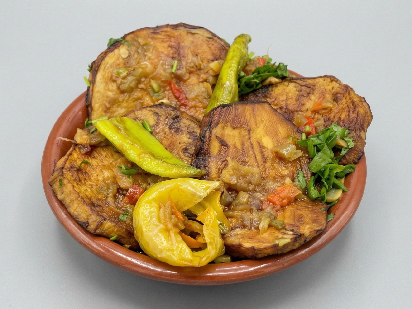 Fried Eggplant Salad Platter With Da'aa