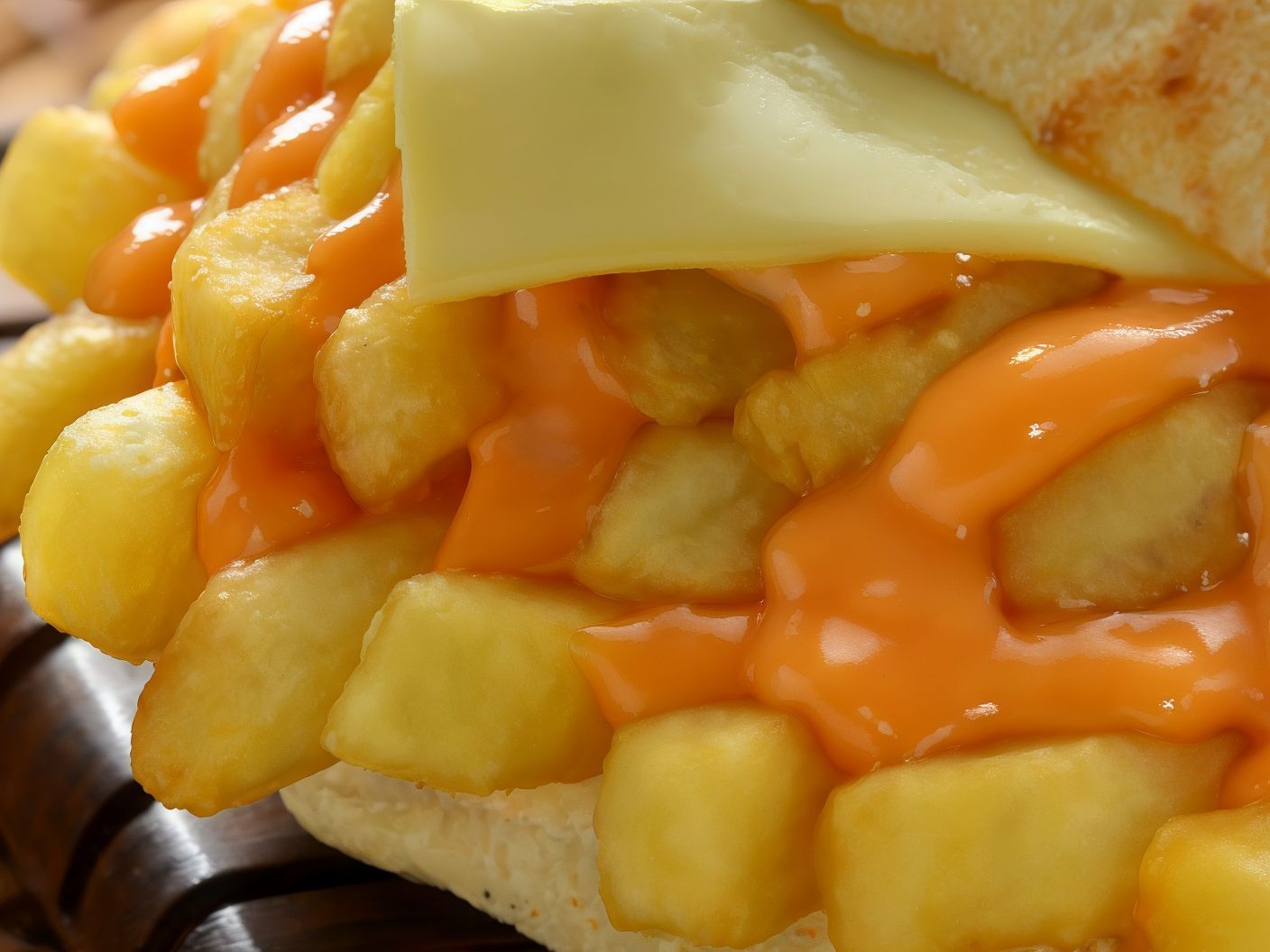 French Fries With Ketchup And Cheddar Cheese Sandwich