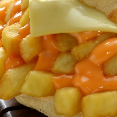 French Fries With Ketchup And Cheddar Cheese Sandwich