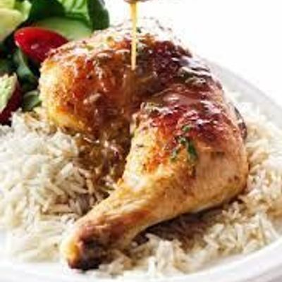 Quarter Chicken Cooked With Rice And Sauce With Mixed Vegetables