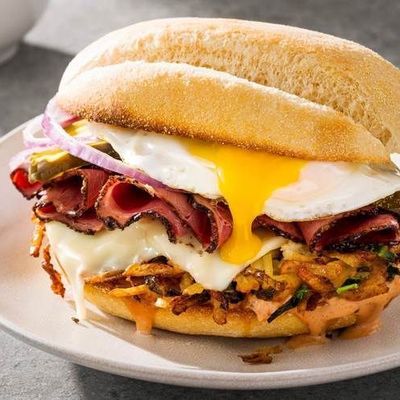 Pastrami egg sandwich
