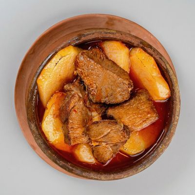Potato with Kunduz meat cubes casserole
