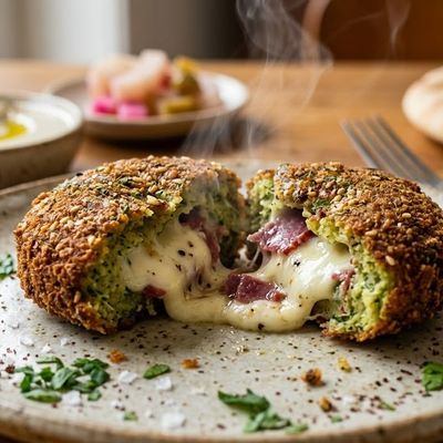 Ta'meya Patty With Kiri Cheese And Pastrami