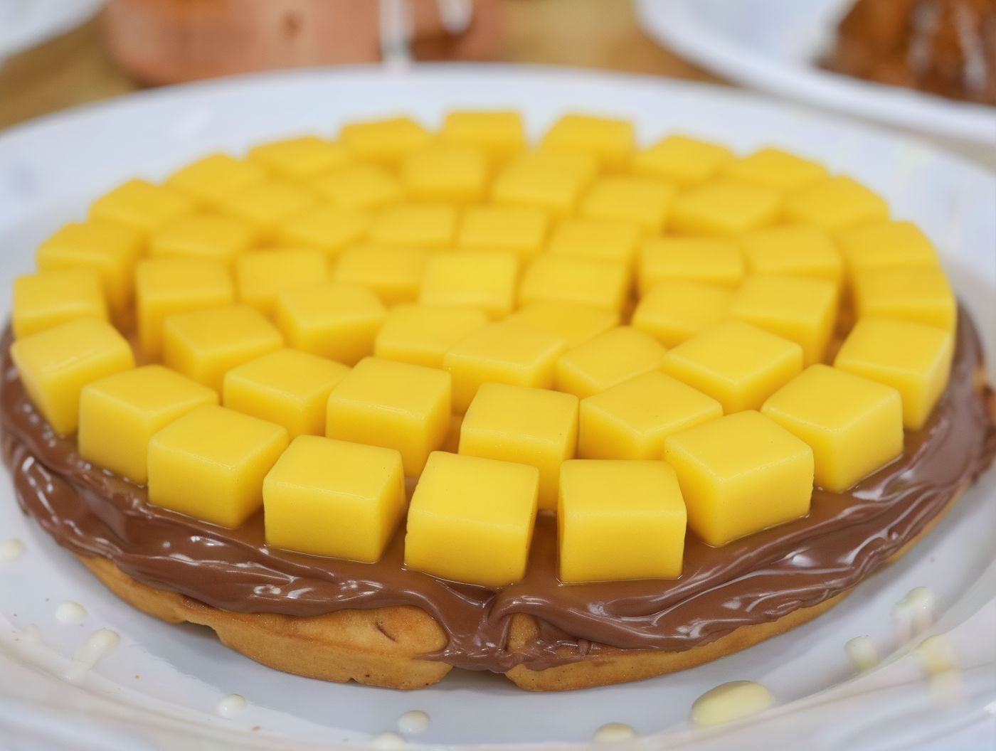 Nutella Waffle with Dried Mango Pieces