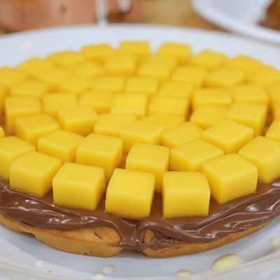 Nutella Waffle with Dried Mango Pieces