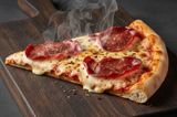 Large size pizza slice with pastrami