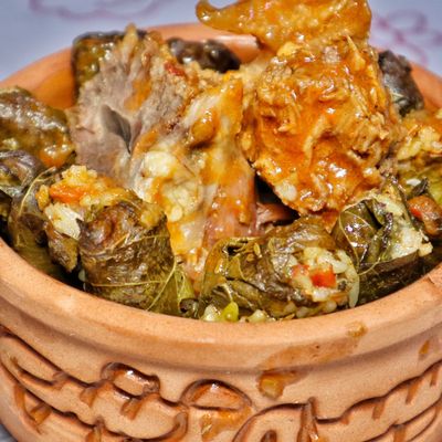 Mixed tagine with grape leaves