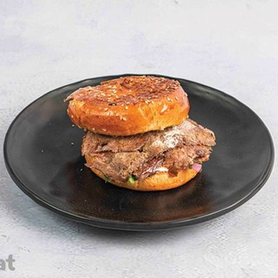 Kaiser sandwich with meat shawarma