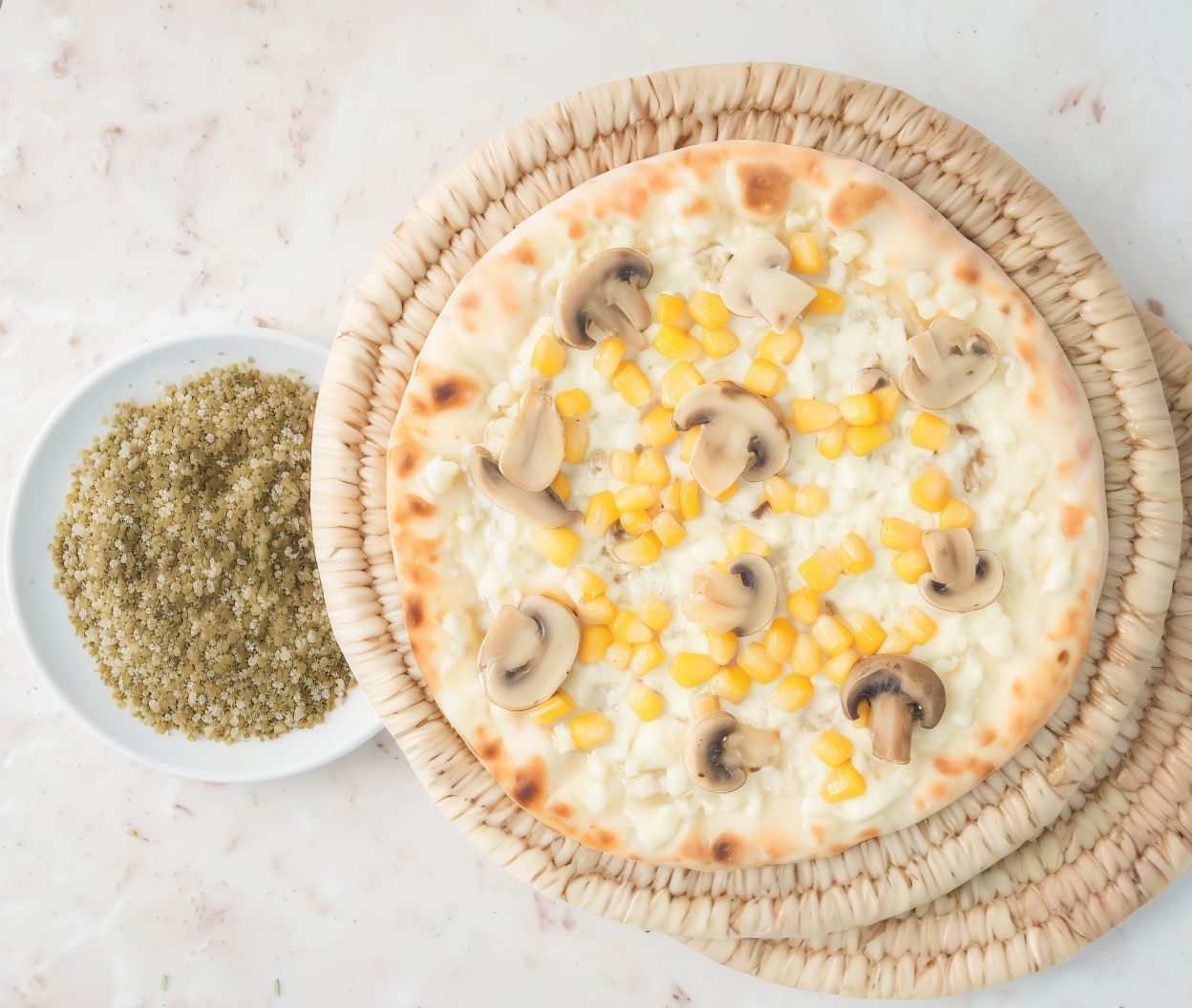 Cheese with mushroom and corn Manoucheh