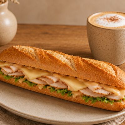Cappuccino with Turkey Cheese Sandwich