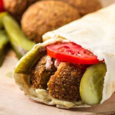 Falafel Taamia Sandwich with Kiri and Syrian Pastrami
