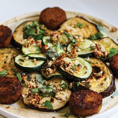 Potatoes and falafel and eggplant