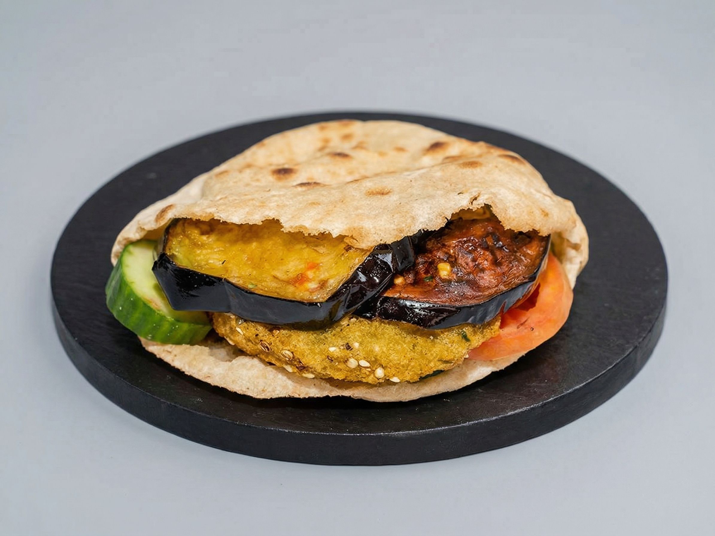 Stuffed Taamia on eggplant Sandwich