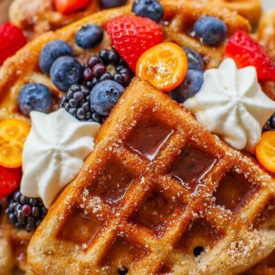Chocolate and fruit waffle